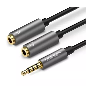 Кабель-разветвитель Jack 3.5mm(4pin) (F)-2xJack 3.5mm(F), 20см, черный UGREEN AV141 (30619)