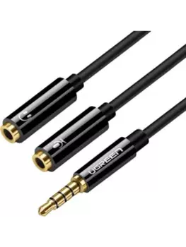 Кабель-разветвитель Jack 3.5mm(M)-2xJack 3.5mm(F), 20 см, черный UGREEN AV141 (30620)