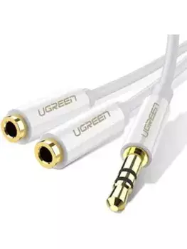 Кабель-разветвитель Jack 3.5mm(M)-2xJack 3.5mm(F), 20 см, белый UGREEN AV134 (10739)