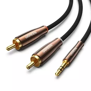 Кабель-разветвитель Jack 3.5mm(M)-2xRCA(M), экранированный, 2м, черный/золотистый UGREEN AV170 (80847)