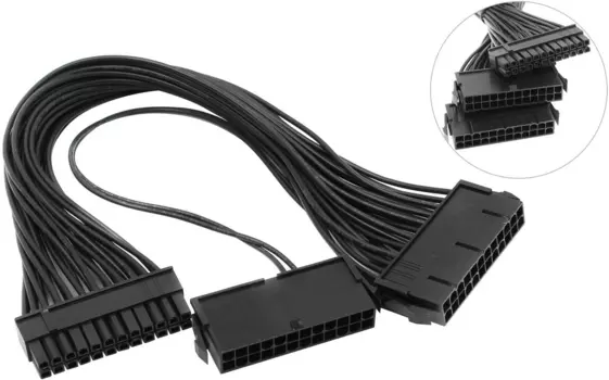 Кабель-разветвитель питания ATX 24-pin(M)-2xATX 24-pin(F), для материнских плат, 30 см, черный (318688)