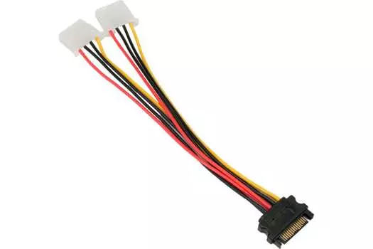 Кабель-разветвитель питания SATA 15-pin(M)-2xMolex Cablexpert, 20 см, прямой (CC-SATA-2MOLEX-20CM)