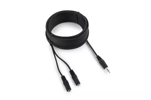 Кабель-разветвитетель 2xJack 3.5mm(F)-Jack 3.5mm(M), экранированный, 5м, черный Cablexpert (CCA-415)