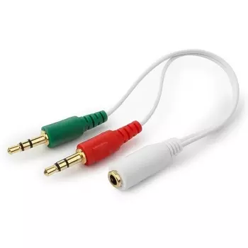 Кабель-переходник (адаптер) Jack 3.5mm(4pin) (F)-2xJack 3.5mm(M), 20 см, белый Gembird/Cablexpert (CCA-418W)
