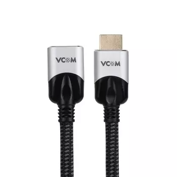 Кабель-удлинитель HDMI(19M)-HDMI(19F) v2.1 4K, 8K, экранированный, 1 м, черный/серебристый VCOM (CG516M-1.0)
