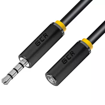 Кабель-удлинитель Jack 3.5mm(4pin) (M)-Jack 3.5mm(4pin) (F), экранированный, 15см, черный/желтый GCR GCR-STM12 ( GCR-53262)