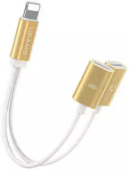 Кабель-удлинитель Lightning 8-pin(m)-2xLightning 8-pin(m), 2.1A, 50см, золотистый USAMS US-SJ160