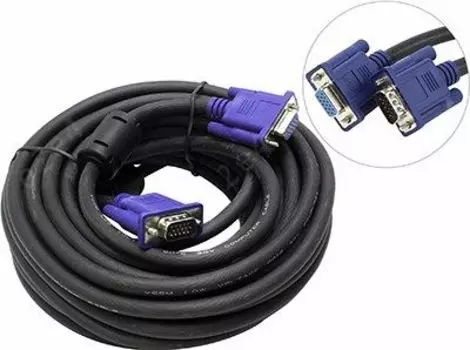 Кабель-удлинитель VGA(15M)-VGA(15F), ферритовый фильтр, 10 м, черный VCOM (VVG6448-10MC)
