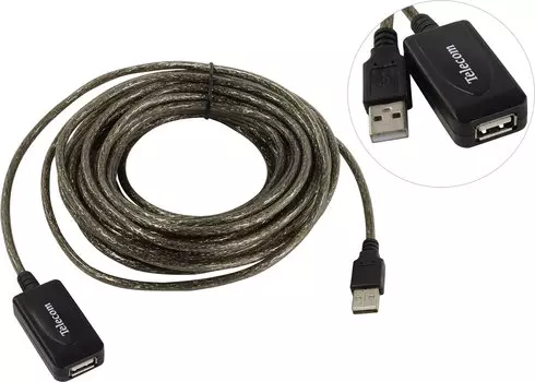 Кабель-удлинитель USB(Am)-USB(Af), 10 м, серебристый, Telecom (TUS7049-10M)