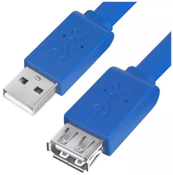 Кабель-удлинитель USB 2.0(Af)-USB 2.0(Am), плоский, 50см, синий Greenconnect (GCR-UEC2M2-BD-0.5m)