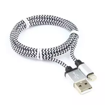 Кабель USB2.0(Am)-Lightning(8-pin), Cablexpert , 1m, серебристый, нейлоновая оплетка, алюминиевые разъемы (CC-ApUSB2sr1m)