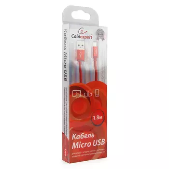 Кабель USB2.0(Am)-micro(BM), Cablexpert , 1.8m, красный, блистер (CC-S-mUSB01R-1.8M)