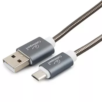 Кабель USB2.0(Am)-micro, Cablexpert, 1m, титан, серия Gold, блистер (CC-G-mUSB02Gy-1M)