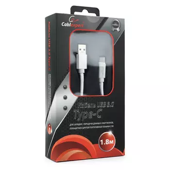 Кабель USB2.0(Am)-Type-C, Cablexpert, серия Platinum, блистер, 1.8м, серебристый (CC-P-USBC03S-1.8M)