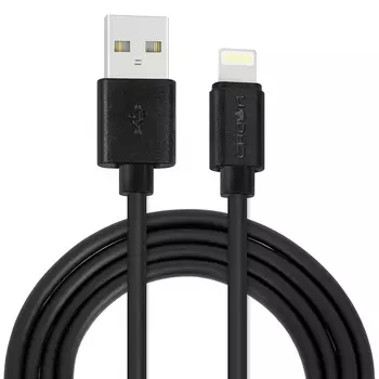 Кабель USB2.0-Lightning(8-pin), Crown, 1m, черный, в оплетке ПВХ, коннекторы ПВХ, 2A (CMCU-1012L)