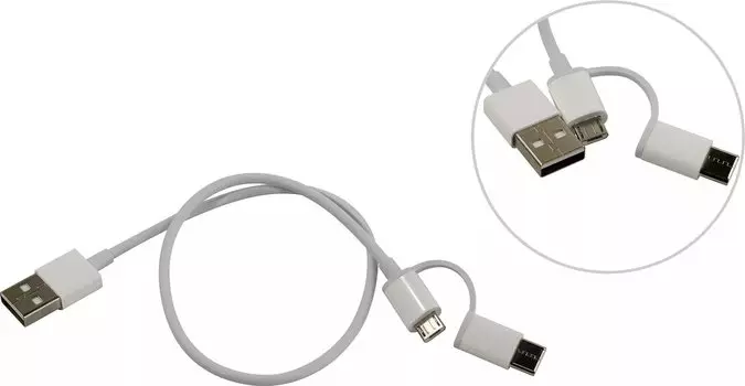Кабель USB2.0-Micro USB to Type C, Xiaomi, 2-in-1, 30см, белый (SJV4083TY)