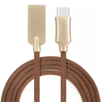 Кабель USB2.0-USB Type-C, Crown, круглый, в тканевой оплетке, коннекторы алюминий, 2А, 1м, коричневый (CMCU-3132C)
