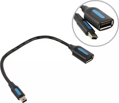 Кабель USB 2.0(Af)-Mini USB 2.0(Bm), OTG, 15см, черный Vention (CCTBB)
