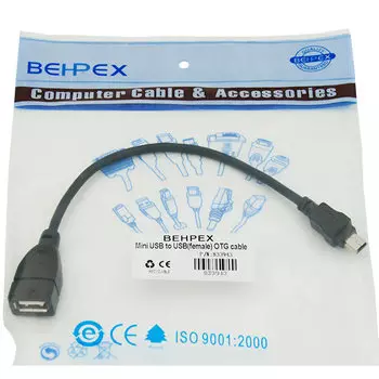 Кабель USB 2.0(AF)-mini USB 2.0 (BM), 20см, черный