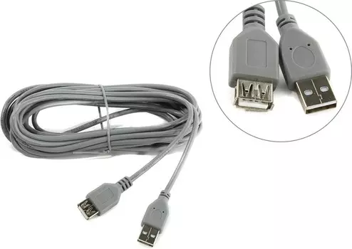 Кабель USB 2.0(Af)-USB 2.0(Am), 5м, серый Smartbuy (K855)