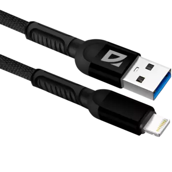 Кабель USB-Lightning 8-pin, 2.4A 1 м, черный Defender F167 (87104BLA)