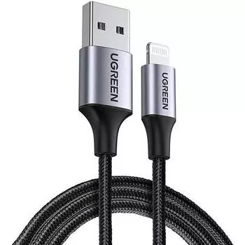 Кабель USB-Lightning 8-pin, экранированный, 2.4A 1.5м, черный UGREEN US199 (60157)