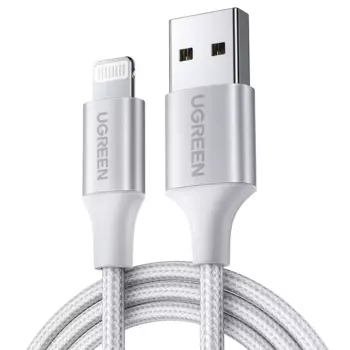 Кабель USB-Lightning 8-pin, MFi, 2.4A, 1м, серебристый UGREEN US199 (60161)