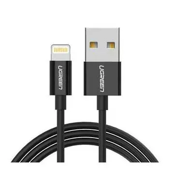 Кабель USB-Lightning 8-pin, MFi, 2.4A быстрая зарядка, 2м, черный UGREEN US155 (80823)