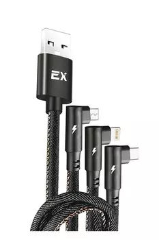 Кабель USB 2.0(Am)-Lightning 8-pin(m)+Micro USB 2.0(Am)+USB 2.0 Type-C(m), 2.1A, 1.2м, черный Exployd Classic (EX-K-1048)