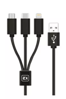 Кабель USB 2.0(Am)-Lightning 8-pin(m)+Micro USB 2.0(Am)+USB 2.0 Type-C(m), 2.1A, 1.2м, черный Exployd Classic (EX-K-646)
