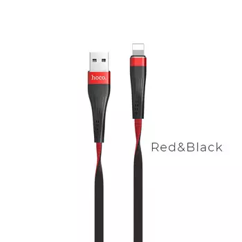 Кабель USB 2.0(Am)-Lightning 8-pin(m), плоский, 2.4A, 1.2м, красный/черный HOCO Slender U39 (6957531077343)