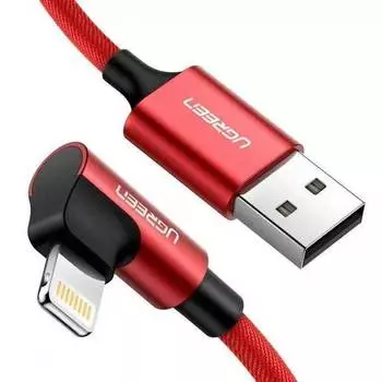 Кабель USB-Lightning 8-pin, угловой, экранированный, 2.4A, 1м, красный UGREEN US299 (60555)