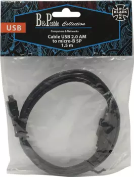 Кабель USB 2.0(Am)-Micro USB 2.0(Bm) 1.5 м, черный Black Pack (6935111800017)