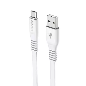 Кабель USB 2.0(Am)-Micro USB 2.0(Bm), плоский, 2.1A, 1м, белый Borofone Wide power BX23