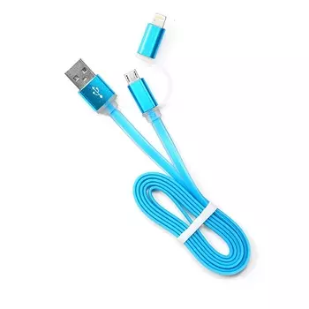 Кабель USB-Micro USB+Lightning 8-pin, 1м, голубой Cablexpert (CC-mAPUSB2bl1m)