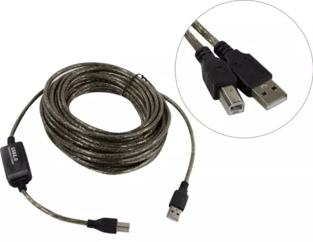 Кабель USB 2.0(Am)-Mini USB 2.0(Bm), экранированный 10 м, серый Black Pack