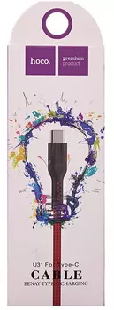 Кабель USB 2.0(Am)-Type-C, 2A, 1м, красный/черный HOCO Benay U31