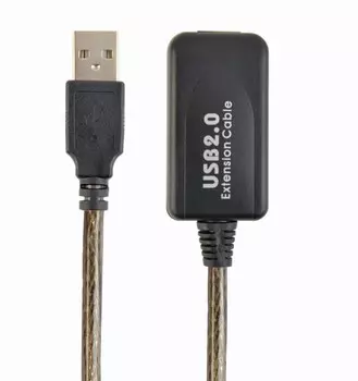 Кабель-удлинитель USB(Am)-USB(Af), 15 м, прозрачный/черный, Cablexpert (UAE-01-15M)