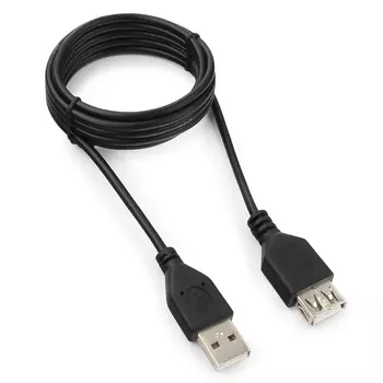 Кабель-удлинитель USB(Am)-USB(Af), 1.8 м, черный, Гарнизон (GCC-USB2-AMAF-1.8M)