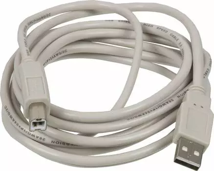 Кабель USB(Am)-USB(Bm), 5 м, белый, Buro (USB2.0-AM/BM-5)
