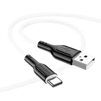 Кабель USB-USB Type-C, 3A, 1м, белый, чёрная вставка Borofone BX63 Charming (6974443380729)