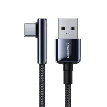 Кабель USB 2.0(Am)-USB 2.0 Type-C(m), угловой, экранированный, 3A быстрая зарядка, 2м, черный UGREEN US313 (70415)