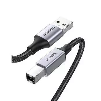 Кабель USB(Am)-USB(Bm), экранированный, 2 м, серый/черный, UGREEN US369 (80803)
