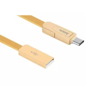 Кабель USB 2.0(Am)-USB Type-C(m)+Lightning 8-pin(m), плоский, 2.4A, 1м, золотистый HOCO U24 (6957531057680 / УТ000031062)