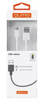 Кабель USB 2.0-microUSB 2.0, Qumo, 1m, белый (UMu1MRwh)