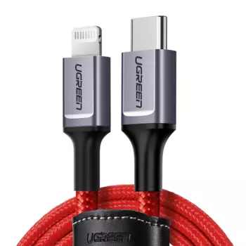 Кабель USB 2.0 Type-C(m)-Lightning 8-pin(m), MFi, 3A быстрая зарядка, 1м, красный UGREEN US298 (20309)