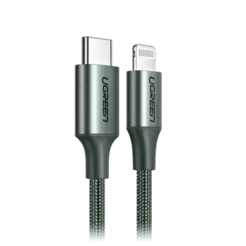 Кабель USB 2.0 Type-C(m)-Lightning 8-pin(m), MFi, экранированный, 3A быстрая зарядка, 1м, темно-зеленый UGREEN US304 (80524)