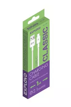 Кабель USB 2.0 Type-C(m)-USB 2.0(Am), 2.1A, 1м, белый Exployd Classic (EX-K-1000)
