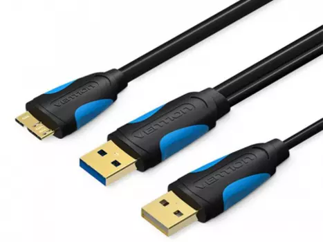 Кабель USB 3.0(Am)-MicroUSB (Bm) / USB 2.0 (Am), 25см, черный Vention (VAS-A62-B025)