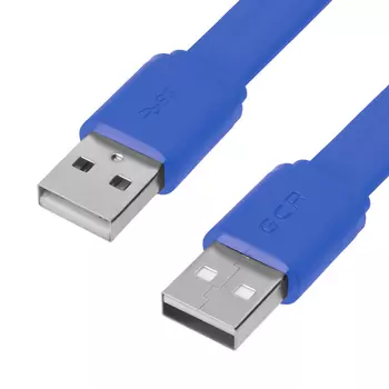 Кабель USB(Am)-USB(Am), плоский, экранированный, 2 м, синий, Greenconnect GCR-AM7 (GCR-55571)